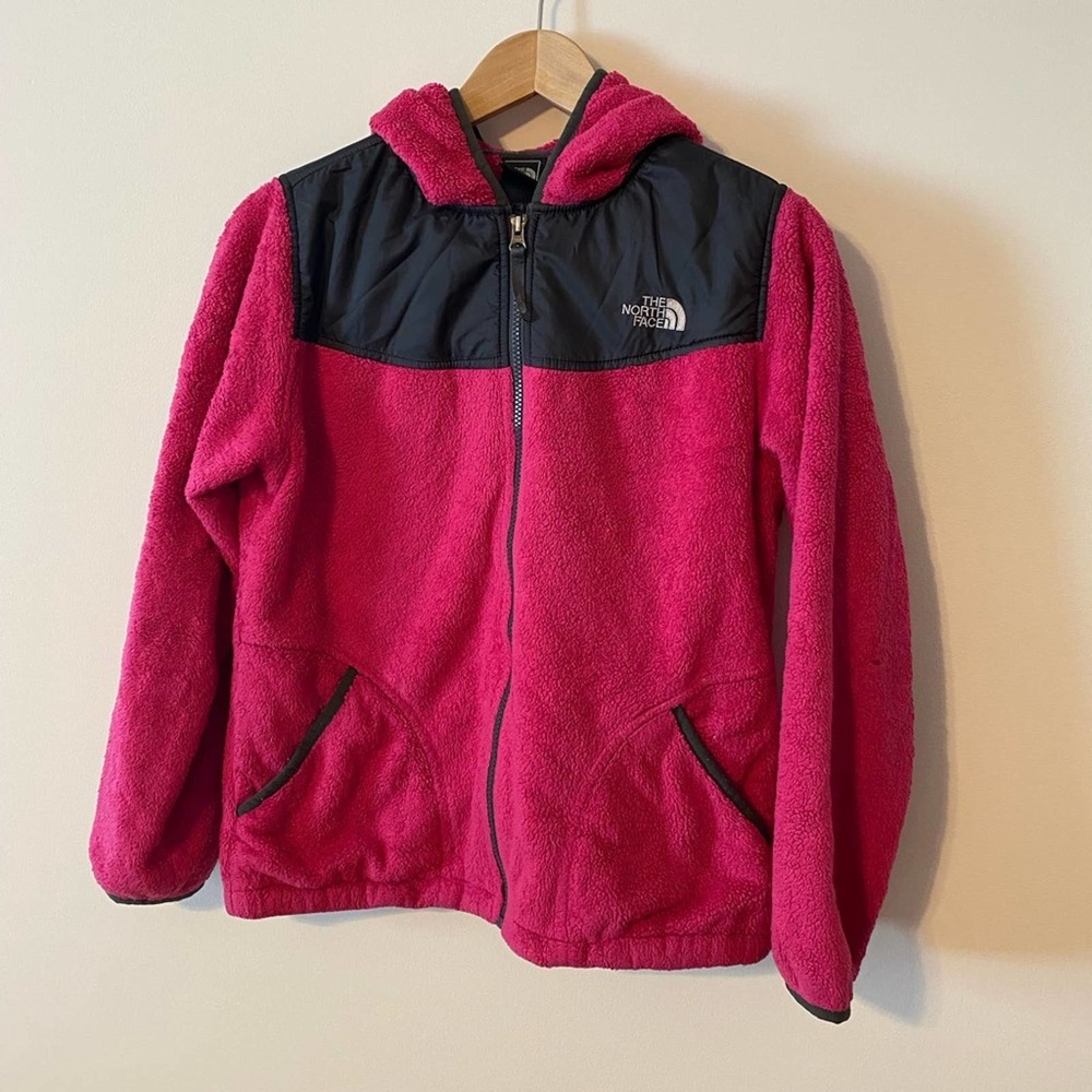 TNF pink magenta hooded fleece jacket kids Xl 18 fair